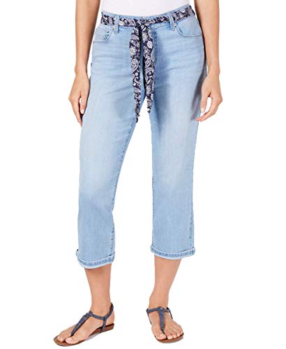 Petite Scarf-Belt Cuffed Capri Jeans