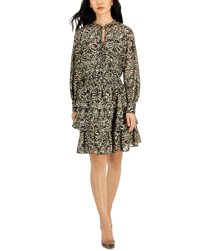 INC International Concepts Petite Printed Tiered Chiffon Peasant Dress