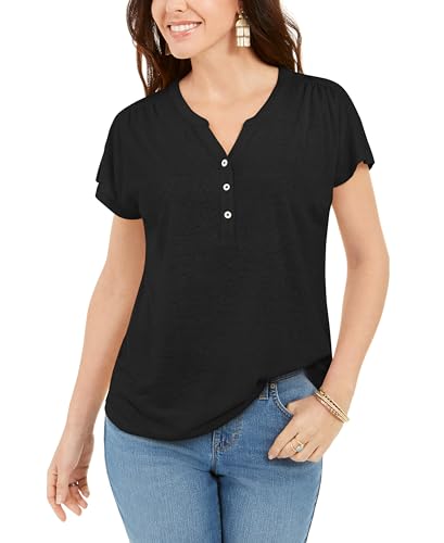 Style & Co Dolman Sleeve Henley Linen Blend Top