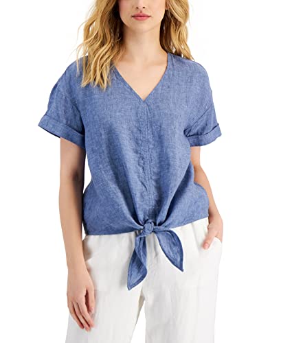 Charter Club Petite Linen Tie Front Top