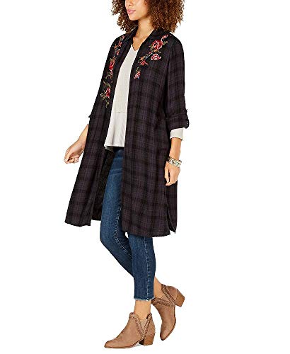 Style & Co Flower Embroidered Plaid Completer Shirt