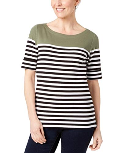 Karen Scott Cotton Stripe Elbow Sleeve Top