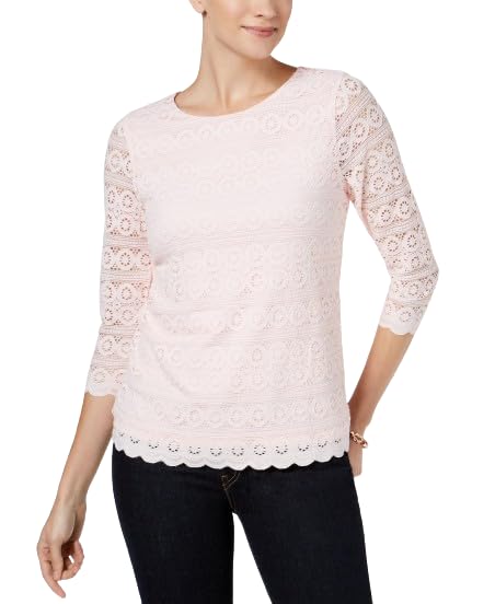 Charter Club Petite Lace 3/4 Sleeve Top