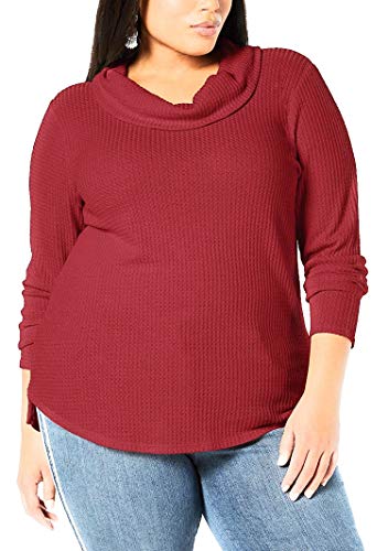 Plus Size Waffle-Knit Cowl-Neck Top