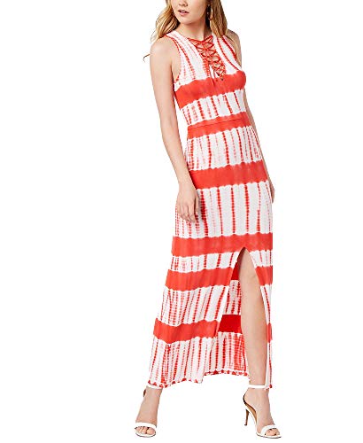Juniors' Printed Lace-Up Maxi Dress
