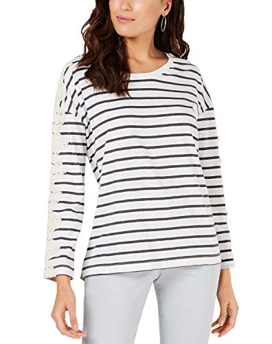 Style & Co Striped Lace Trim Top