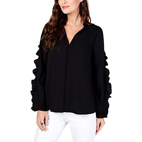 Alfani Ruffle Trim V Neck Blouse