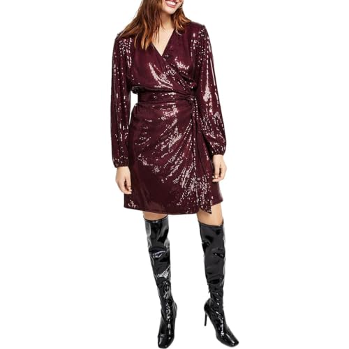 International Concepts Womens Sequin Mini Wrap Dress