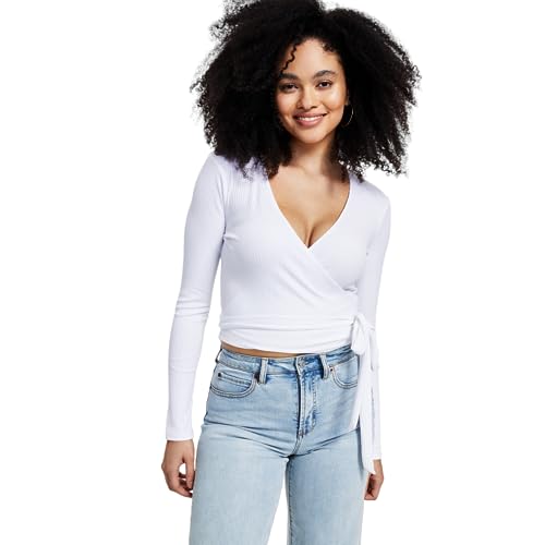 Bar III Ribbed Wrap Top
