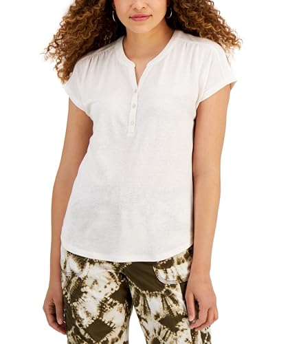 Style & Co Dolman Sleeve Henley Linen Blend Top