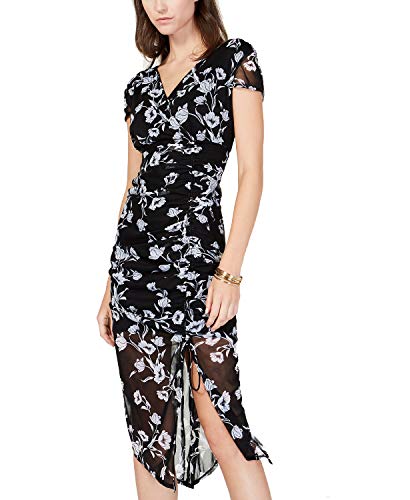 Petite Printed Mesh Ruched Dress