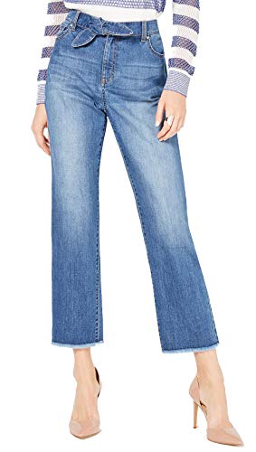 INC Tie-Waist Raw-Hem Ankle Straight Jeans