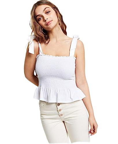 Bar III Cotton Smocked Peplum Top