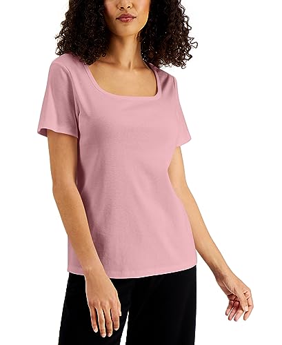 Karen Scott Solid Square Neck Cotton Top