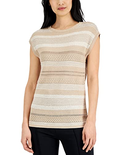 Alfani Womens Mixed Stitch Striped Cap Sleeve Sweater