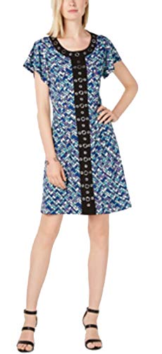 Petite Grommet-Trimmed Printed Dress