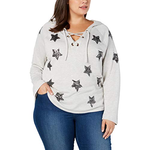 Plus Size Sequin Star Hooded Sweatshirt