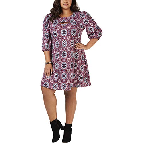 Plus Size Printed Puff-Sleeve Dress