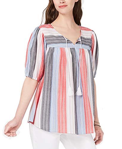 Striped Cotton Pleated Peasant Top