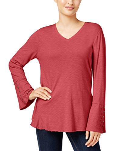 Style & Co Petite Crochet Trim Side Flounce Top