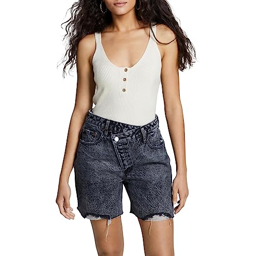Now This Womens Cotton Asymmetrical Button Denim Shorts