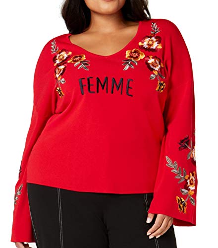 I.N.C. Plus Size Embroidered Bell-Sleeve Sweater