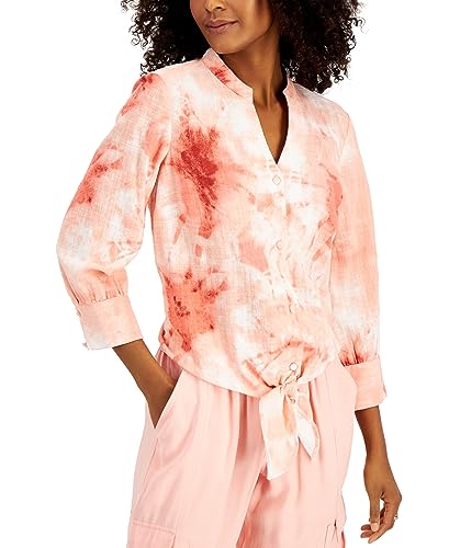INC International Concepts Womens Button Front Tie Dye Top