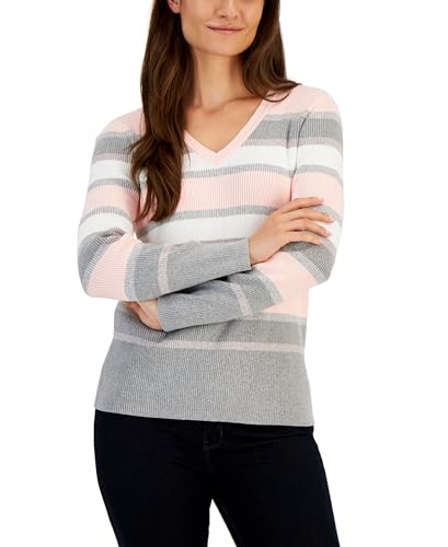 Karen Scott Womens Ribbed V Neck Sweater
