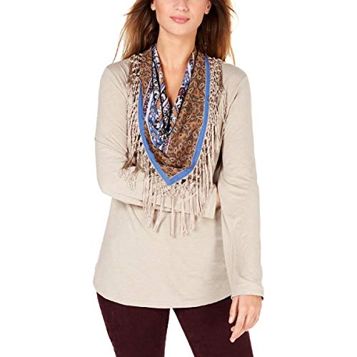 Petite Scarf-Neck Fringed Top