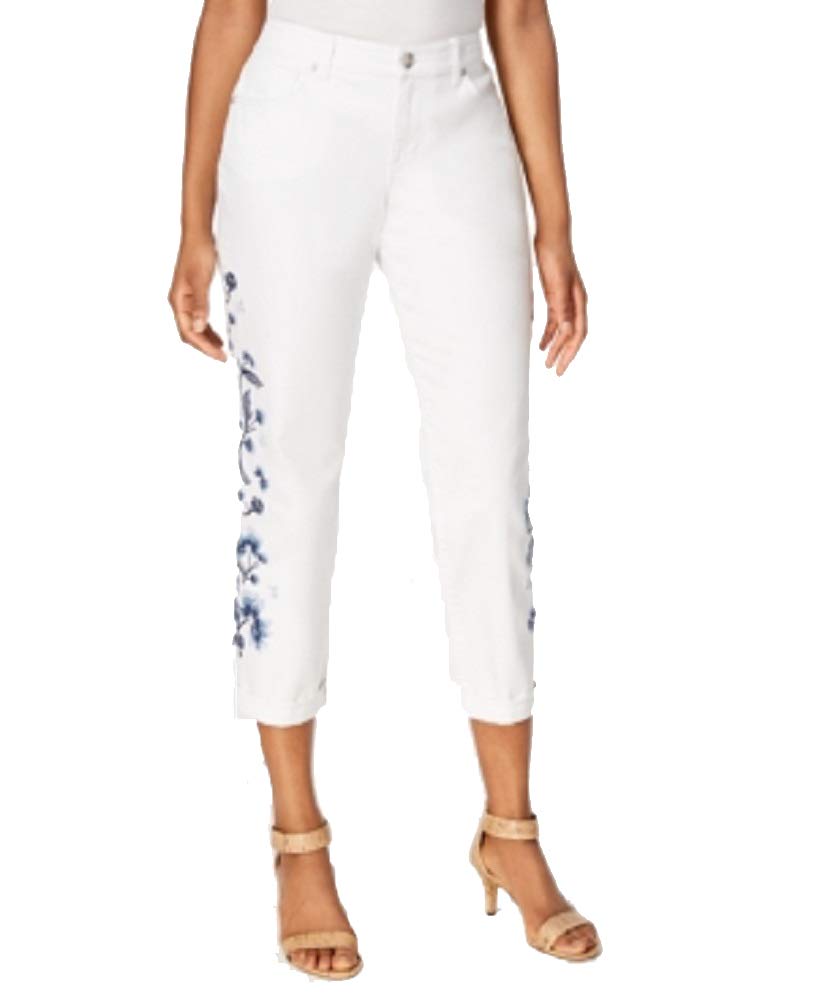 Embroidered Cropped Boyfriend Jeans