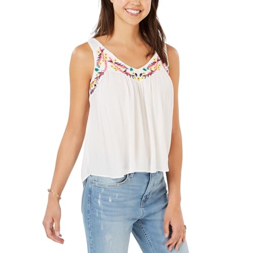 Juniors' Sleeveless Embroidered Top