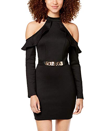 Juniors' Cold-Shoulder Metallic-Belt Dress