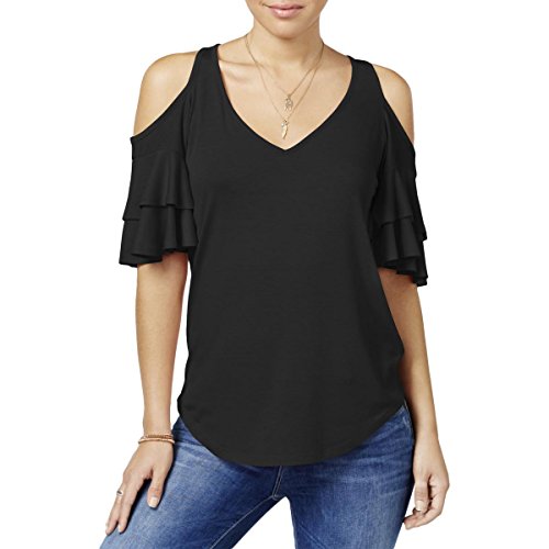 Almost Famous Juniors Ruffle Sleeve Cold Shoulder Top