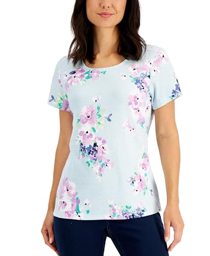 Karen Scott Floral Print Scoop Neck Top