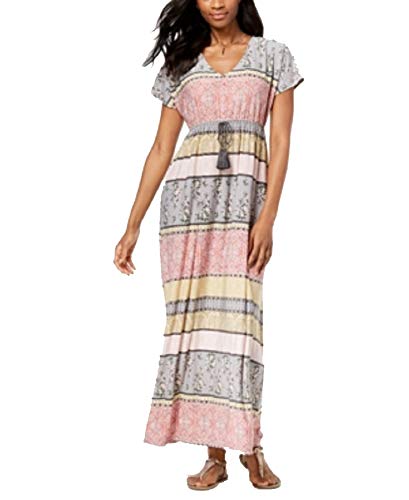 Petite Mixed-Print Tassel-Waist Maxi Dress