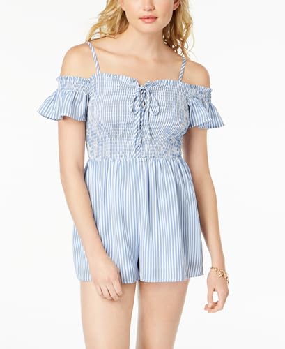 Almost Famous Juniors Smocked Cold Shoulder Romper