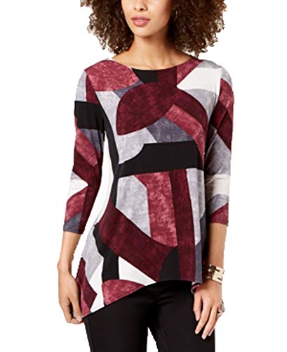 Alfani Petite Printed Handkerchief Hem Swing Top