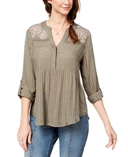 Embroidered Roll-Tab-Sleeve Shirt