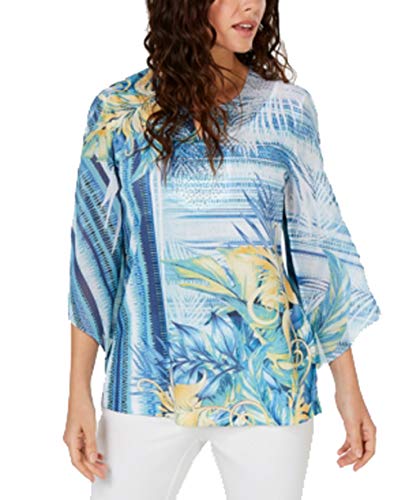 JM Collection Printed Chiffon Top (Miami Palm, S)