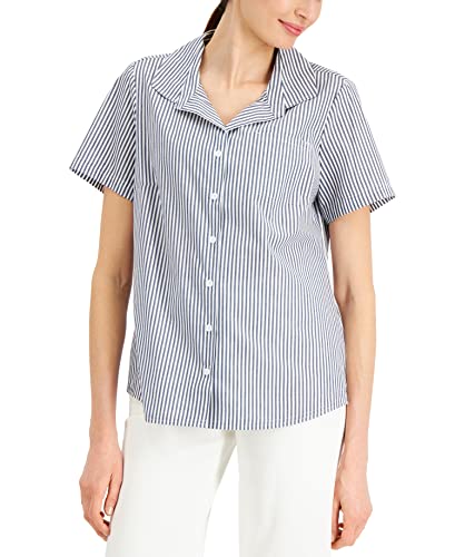 Karen Scott Petite Striped Woven Shirt