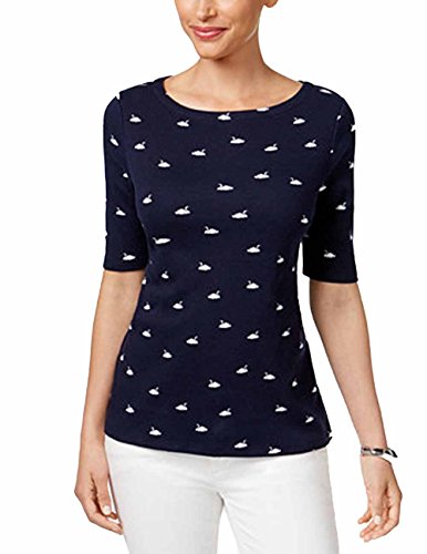Charter Club Cotton Printed Boat Neck Top