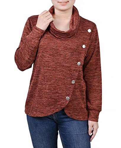 Petite Size Long Sleeve Overlapping Cowl Neck Top