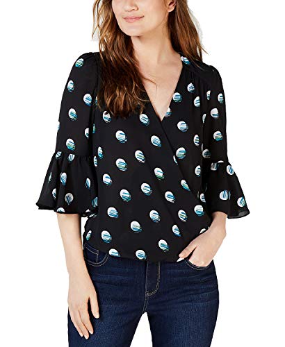 I.N.C. Petite Printed Surplice Bell-Sleeve Top