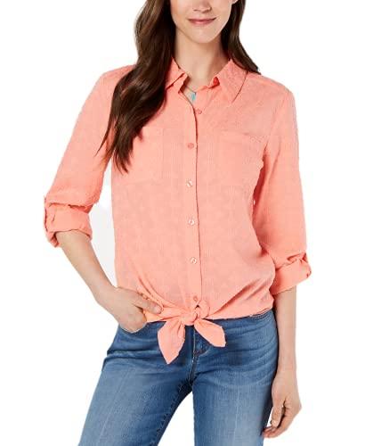 Button-Down Tie-Hem Cotton Top