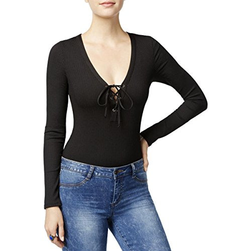 Material Girl Lace Up Rib Knit Bodysuit