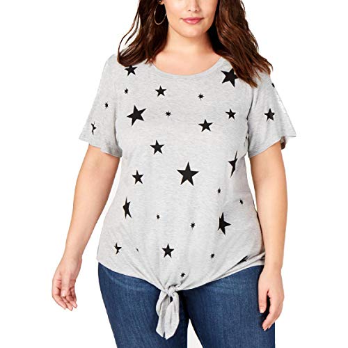 Plus Size Star Print Front Tie T-Shirt