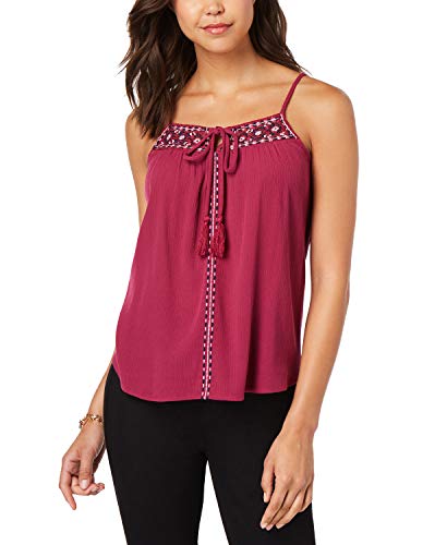 Juniors' Embroidered Tie-Front Tank Top