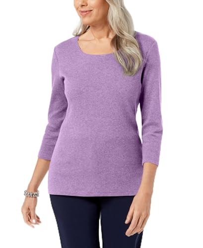 Petite 3/4 Sleeve Cotton Scoop-Neck Top