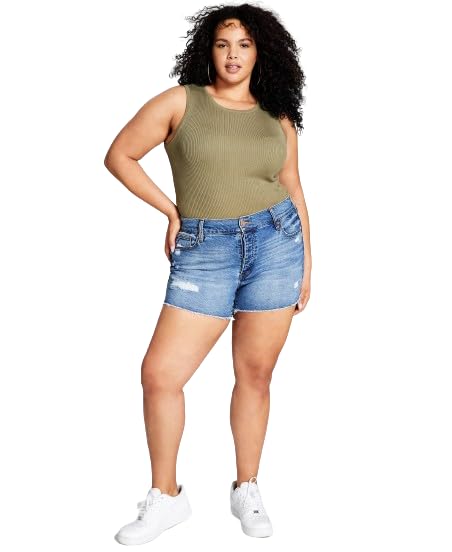 Now This Trendy Plus Size Distressed High Rise Denim Shorts