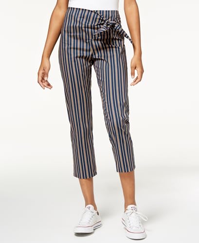 Juniors' Striped Tie-Waist Cropped Pants